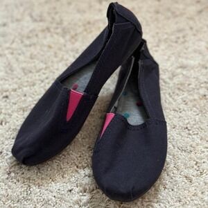 Girls Navy Canvas Slip On Flats Casual Shoes‎ with Pink Accent Size 3